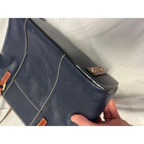 Dooney & Bourke Navy Brown Leather Shoulder Tote Bag GS - Picture 7 of 11